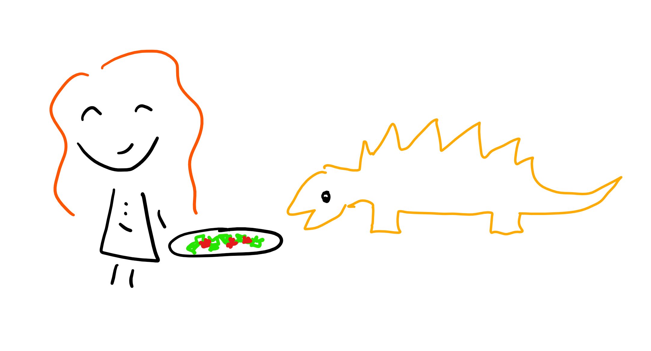 Doodle of author feeding stegosaurus.