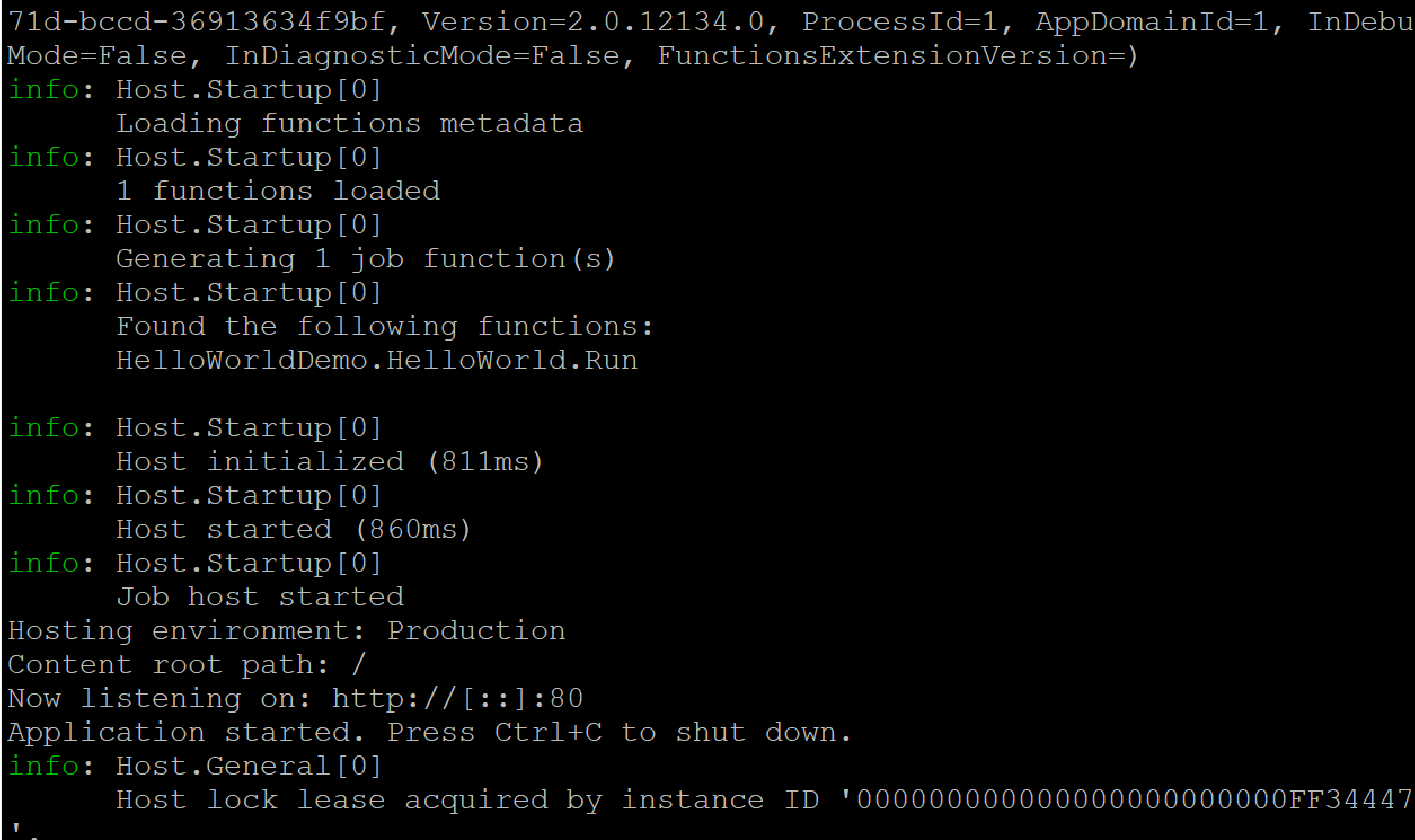 Output from the Functions Container