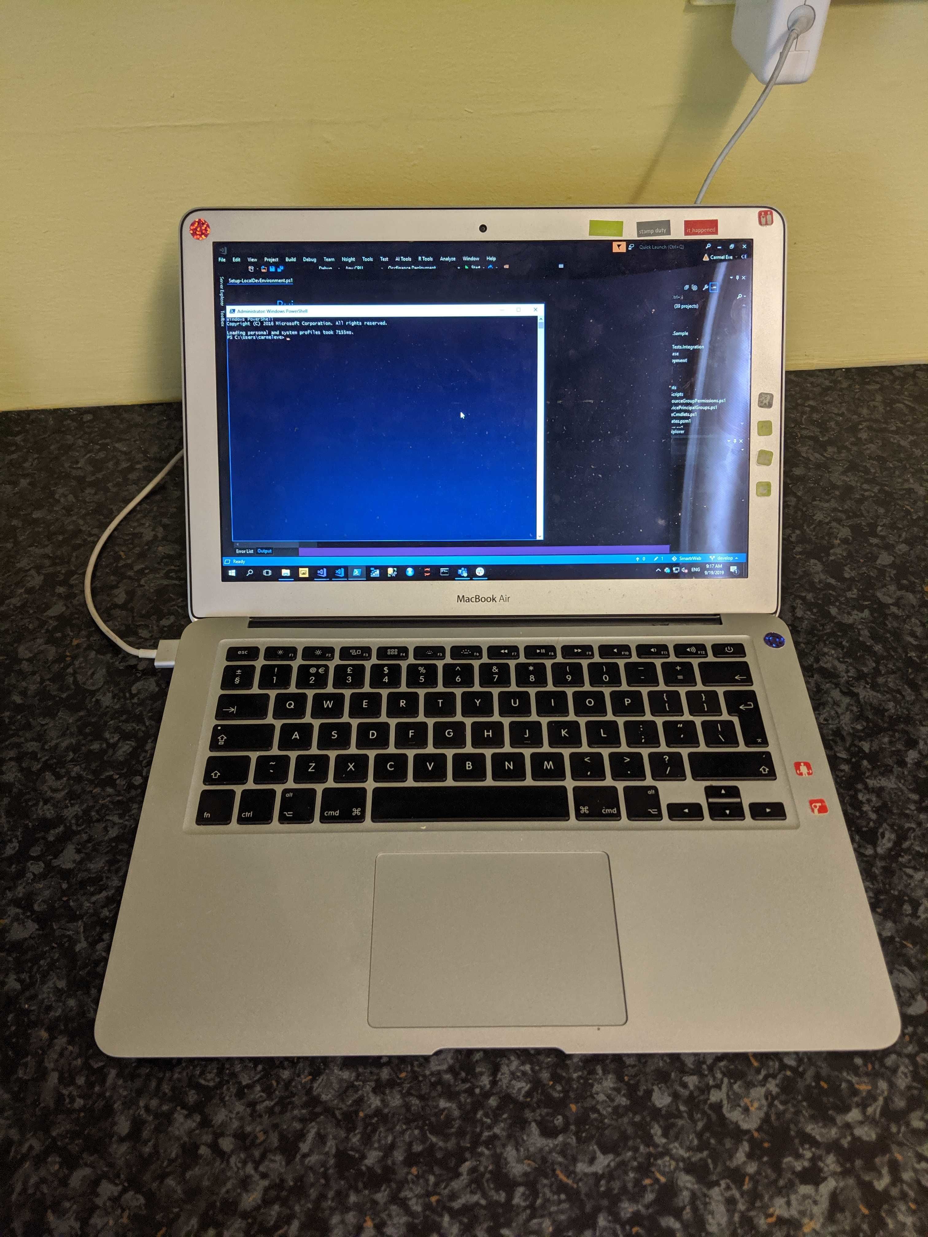 Image of MacBook connected to VM.