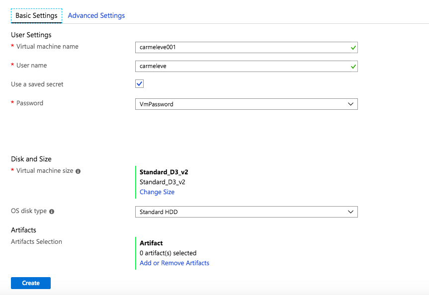 Creating a VM in the Azure Portal.