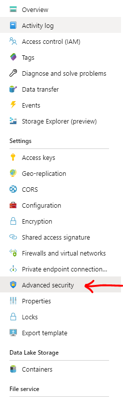 Advanced security settings in Azure Data Lake.