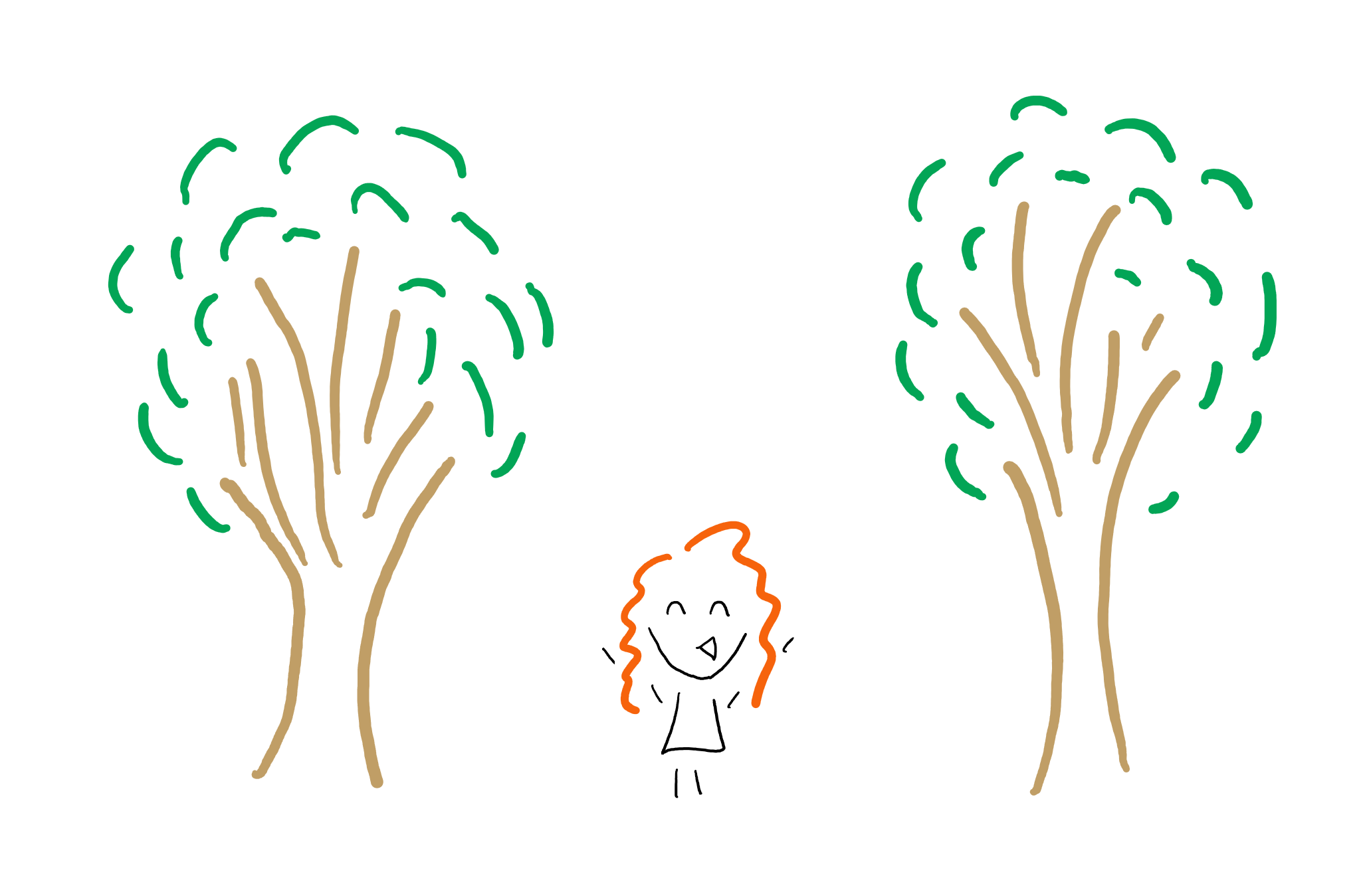 Doodle of author in between two trees.