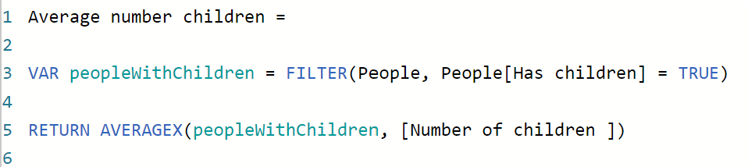 Showing table stored as variable in calculating the average number of children.