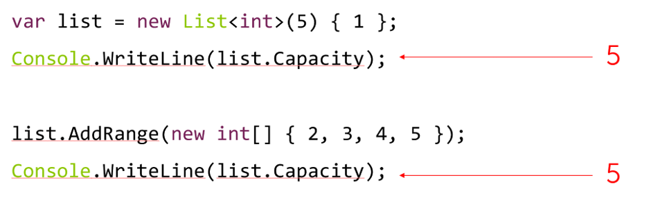 Showing how to set list capacity using constructor.