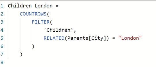 Showing expression for number of children in London.