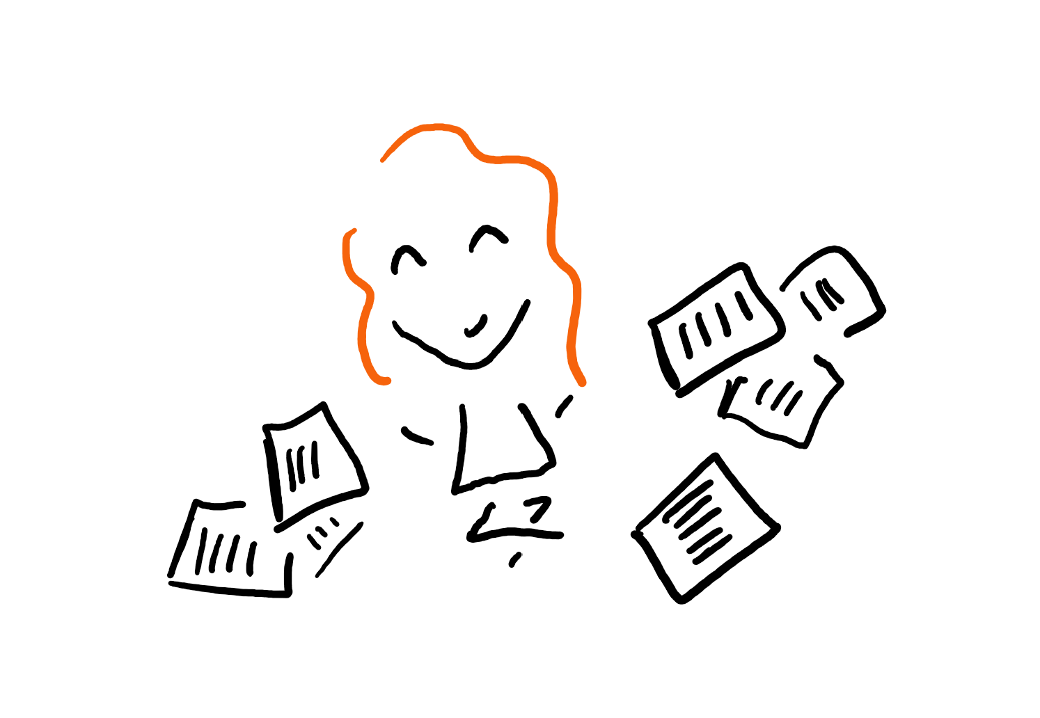 Doodle of author surrounded by notes.