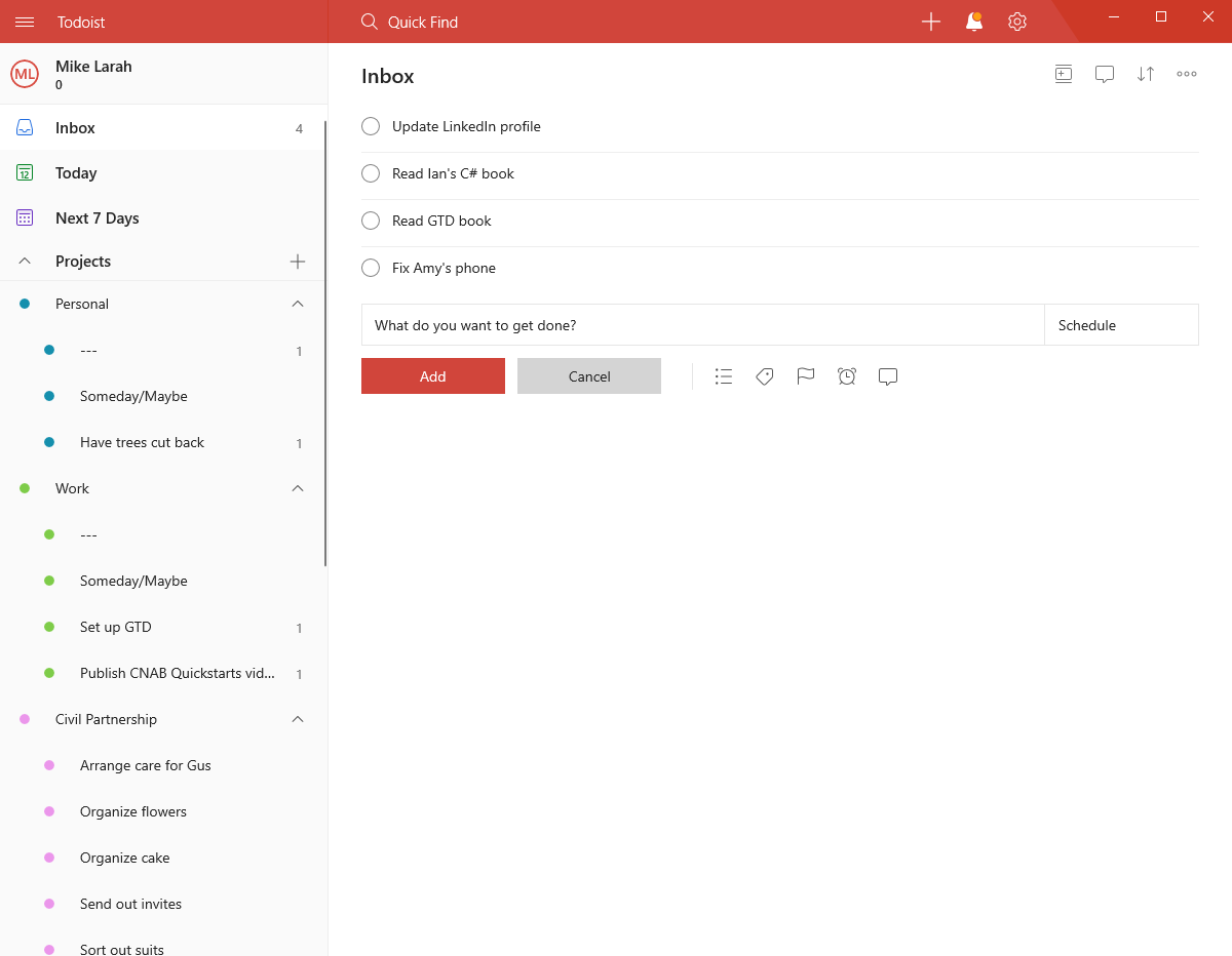 Getting Things Done Dashboard To-Do-List Interface