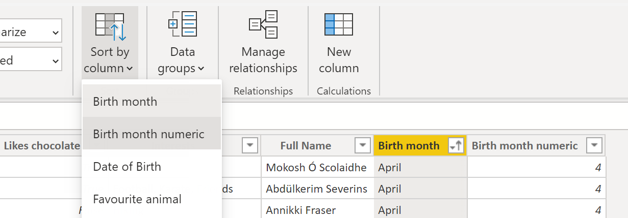 Setting the month column to be sorted by the month number.