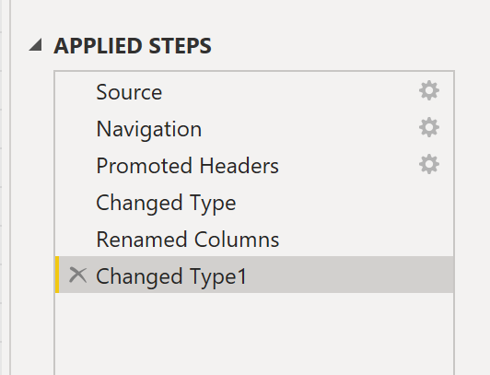 Viewing steps performed using the query editor.