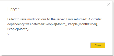 Circular reference error produced when sorting months by month order calculated column.