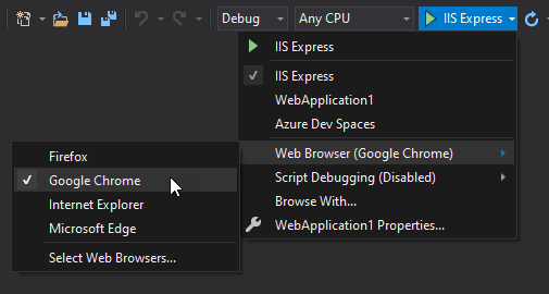 visual studio change browser for mac