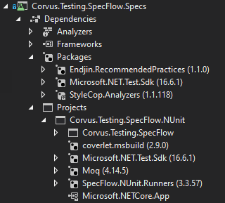 The specifications project's dependencies after integrating the meta package