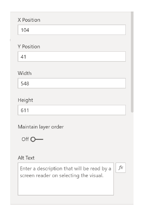 Image showing the alt panel in Power BI