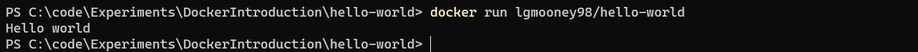 Command line: docker run - hello world