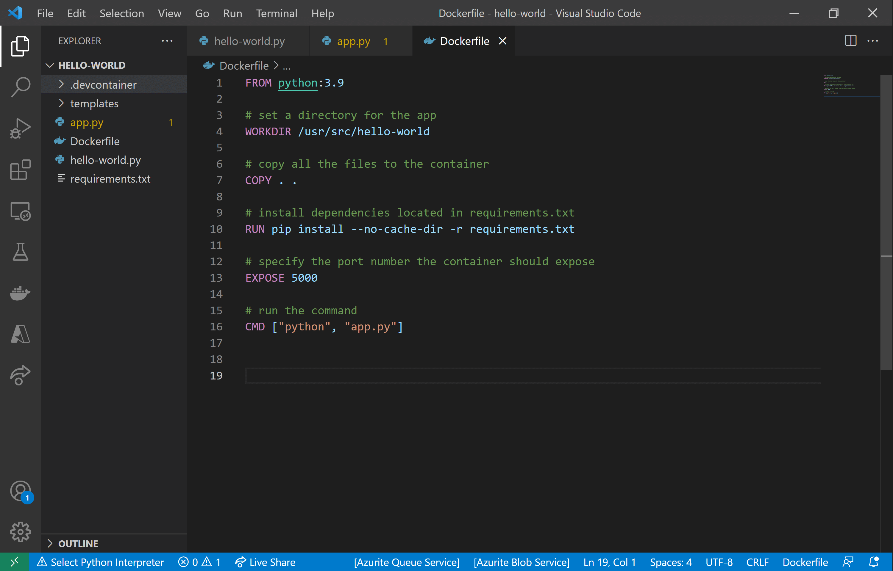 VS Code: Dockerfile - flask app