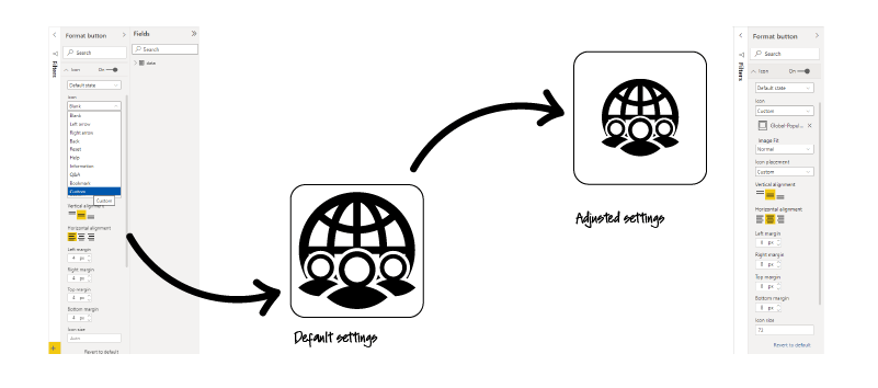 Adding and adjusting a custom icon to the button size