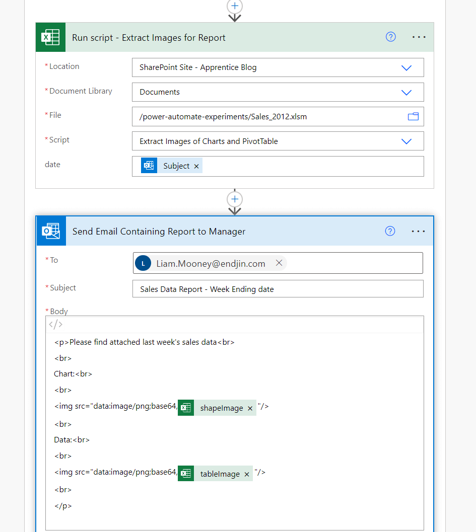 Power Automate workflow detail - 3 (final two office script actions)