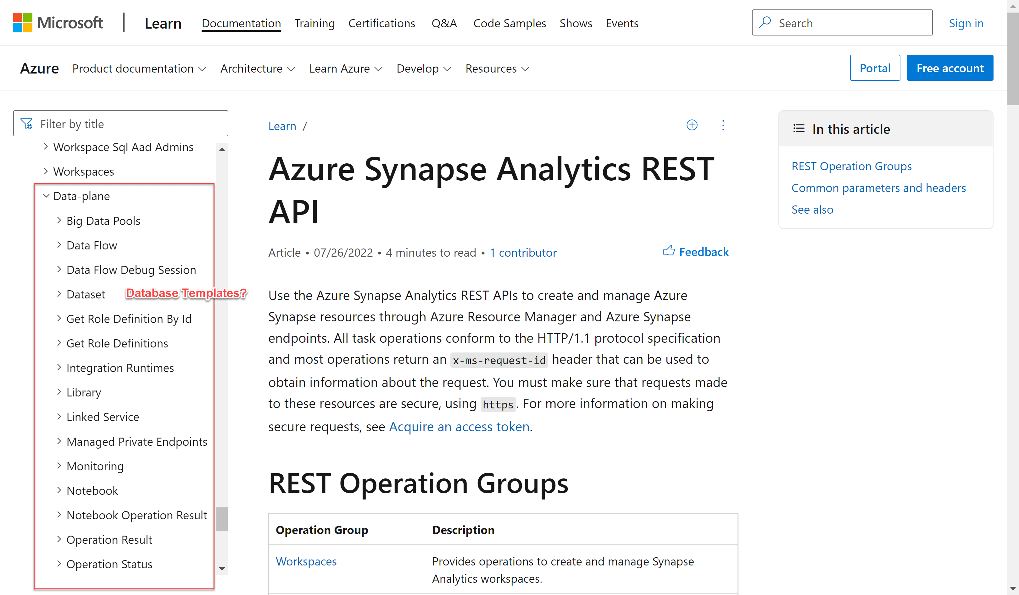 Synapse Analytics REST API