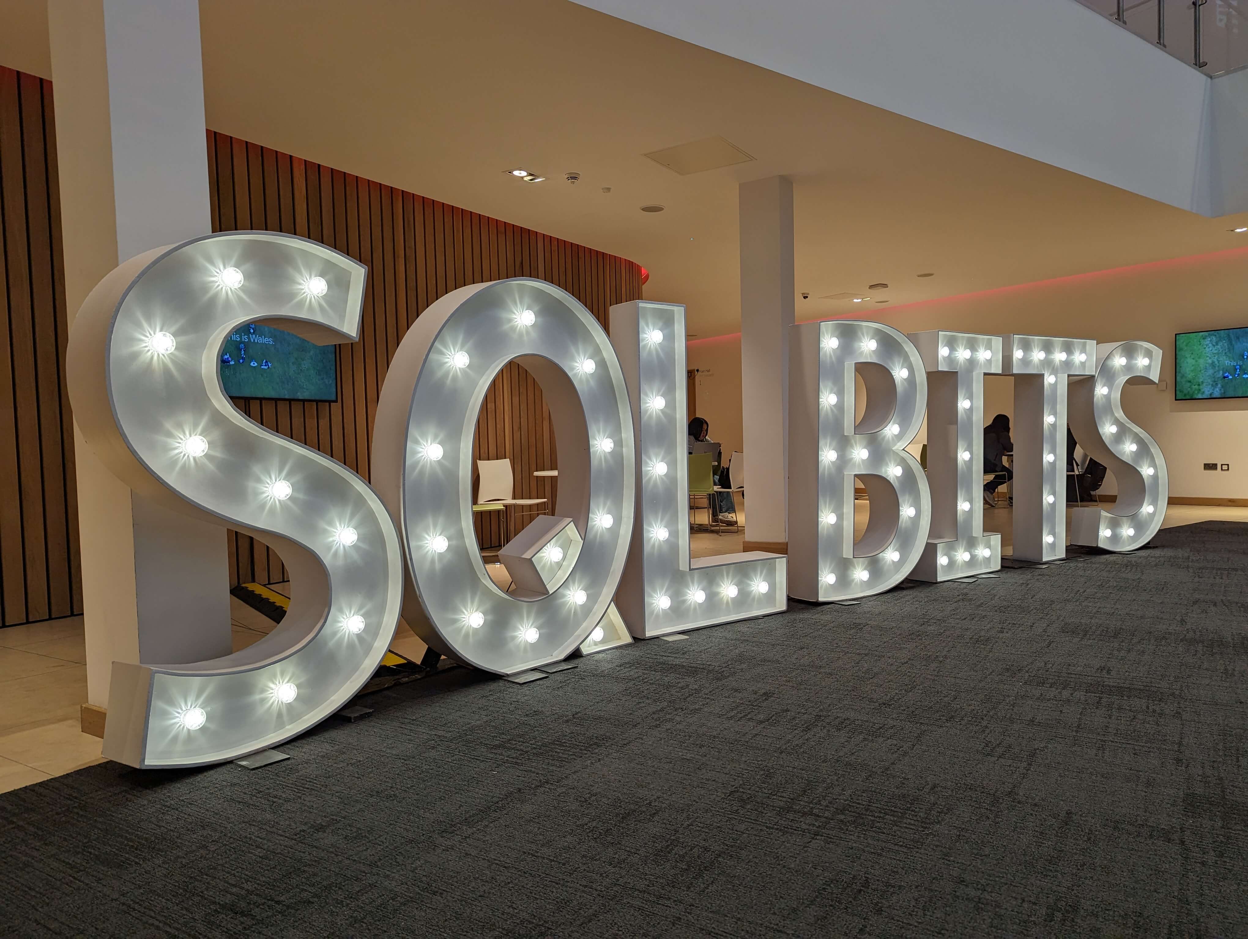 Large SQL bits letters in the reception of the conference centre