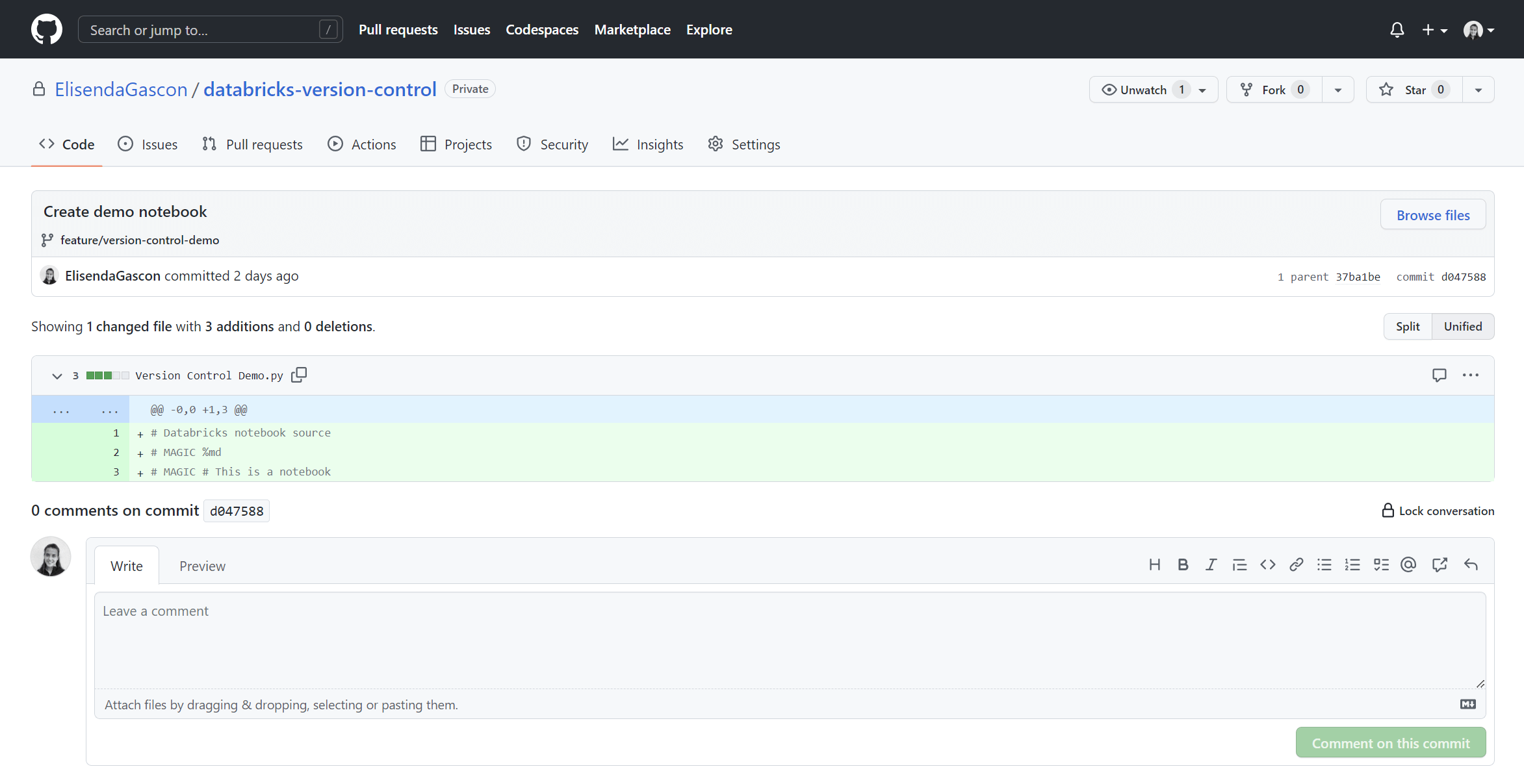 Showing a screenshot of GitHub. We can see the changes from our last commit.