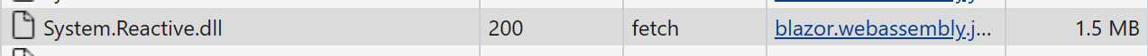 A web browser's development tools showing the System.Reactive file download size as 1.5MB