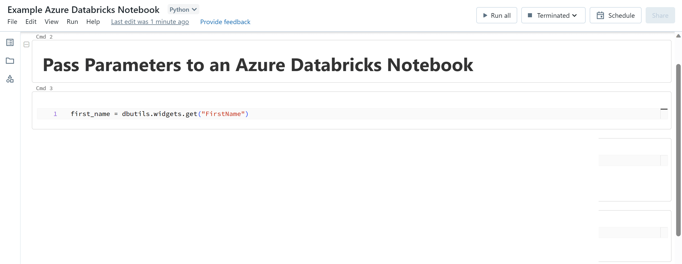 Using widgets to retrieve a parameter from an ADF/ASA pipeline.