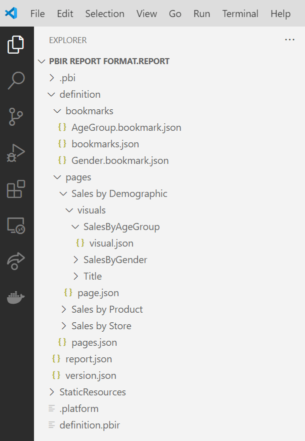 The new Power BI enhanced report format folder structure