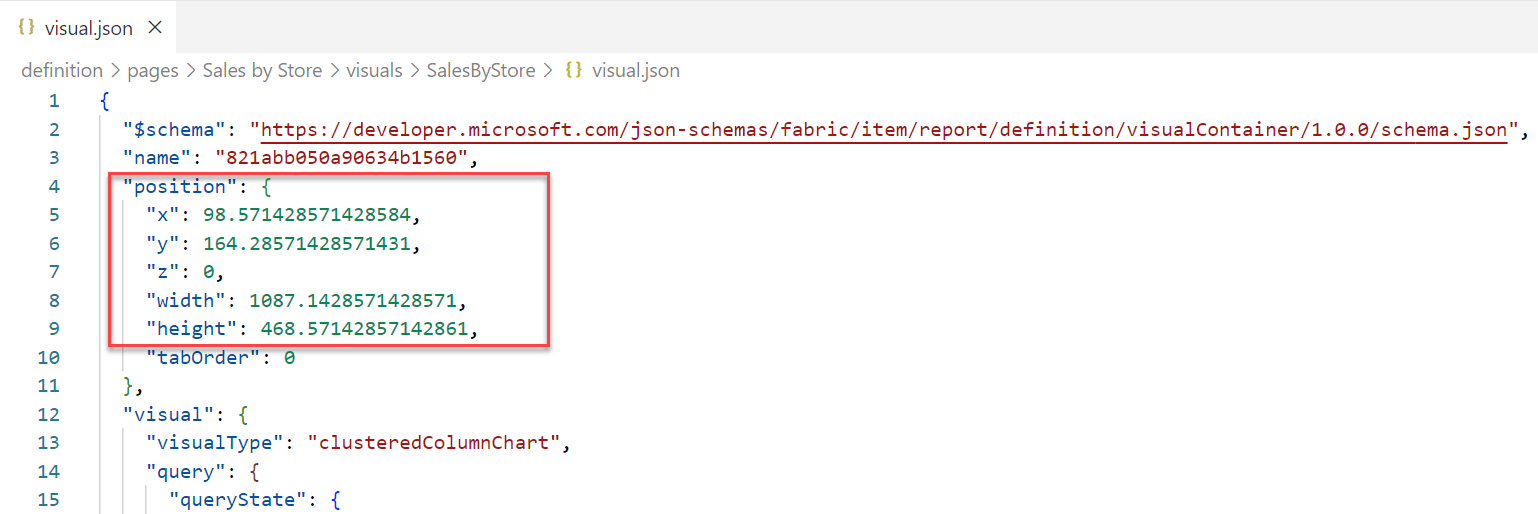 The visual.json file of the new PBIR report format.