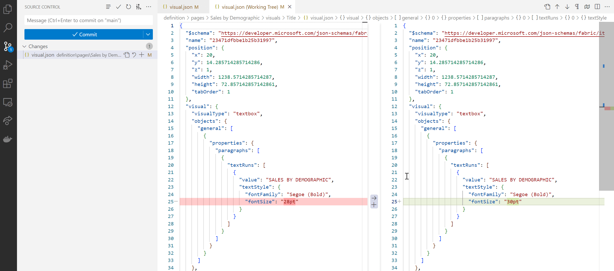Git diff of report change