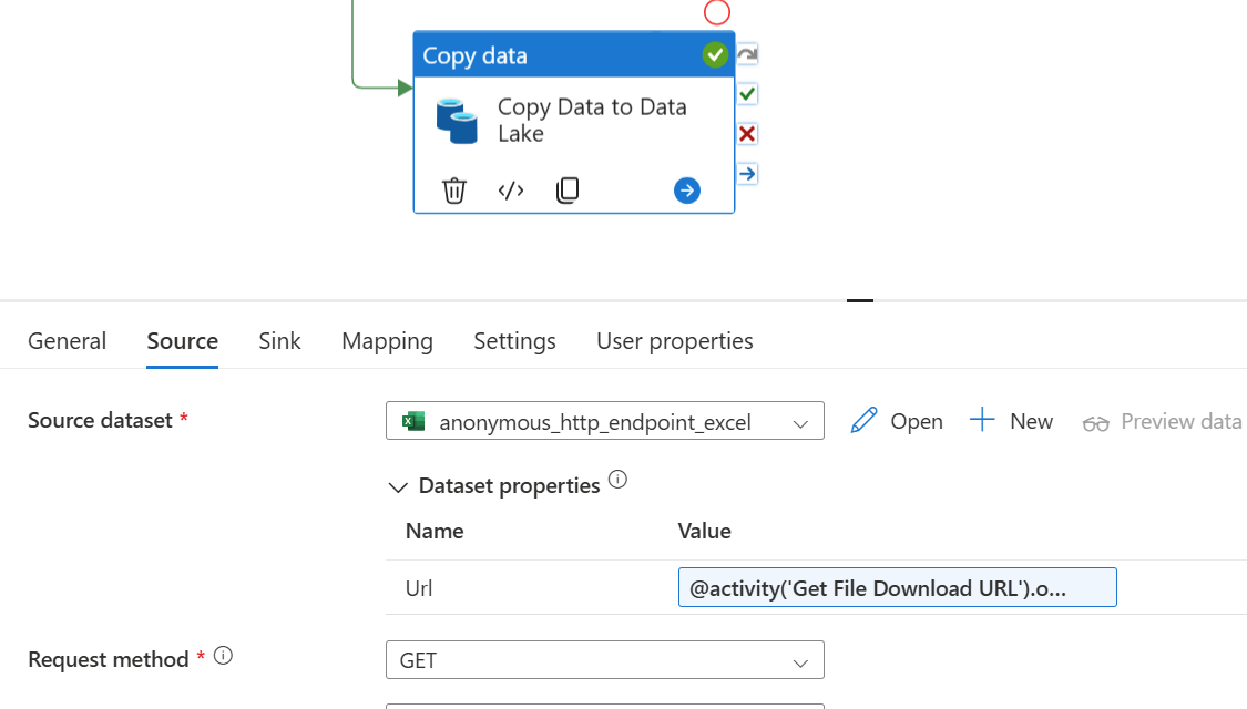 Copy Activity with Excel dataset source