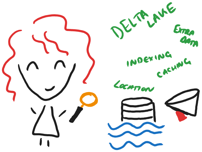 Cartoon image of me investigating a data lakehouse