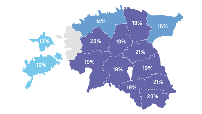 Elektrilevi koduklientide elektritarbimise kasv aprillis 2020 võrrelduna aprilliga 2019.