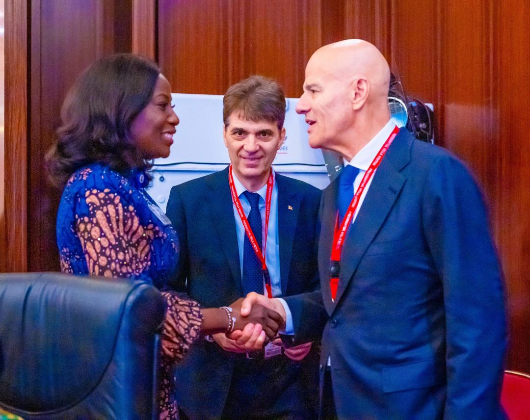 Special Adviser to the President on Energy, Mrs Olu Verheijen, and Global CEO ENI, Claudio Descalzi, and Managing Director Nigerian Agip Exploration Limited, Fabrizio Bolondi, 