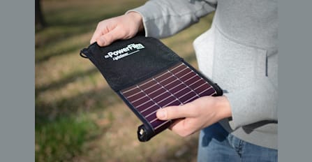 The LightSaver features an integrated battery and is the perfect lightweight solar solution for hiking, camping and backpacking.