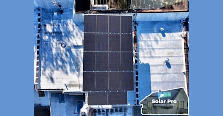 Aerial view of a completed residential solar array
