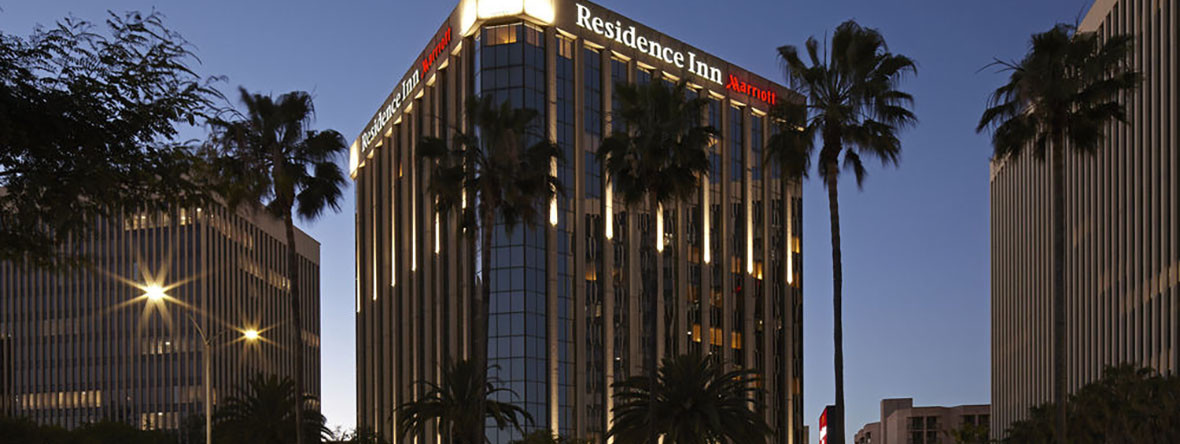 Residence Inn LAX exterior at sunset