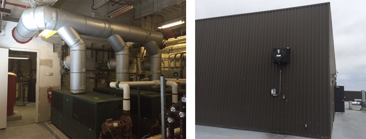 Common vented Raypak water heaters (left) and fan termination (right)