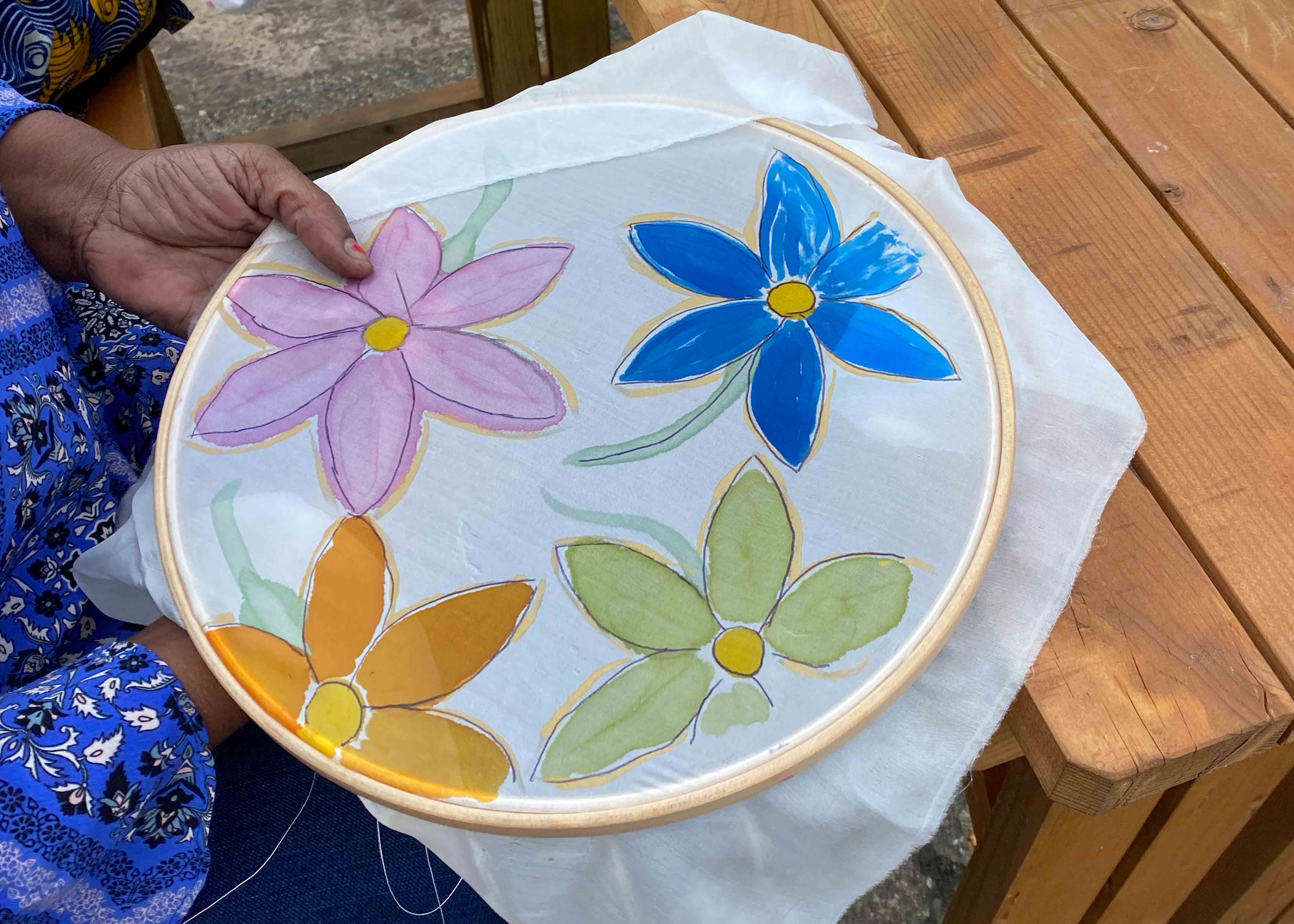 Some silk painted with a floral design