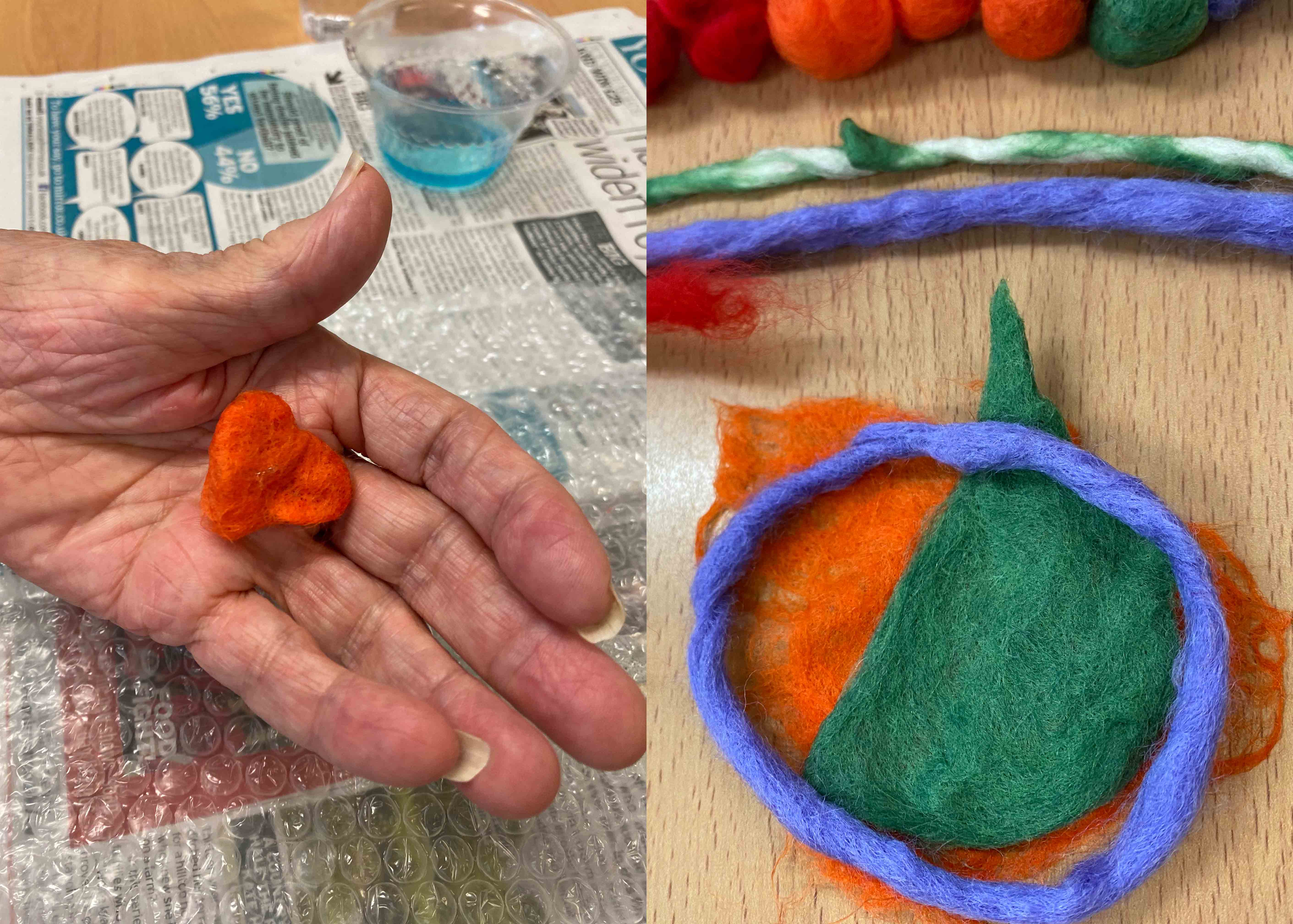 Somebody holding a small felt heart and some felt creations