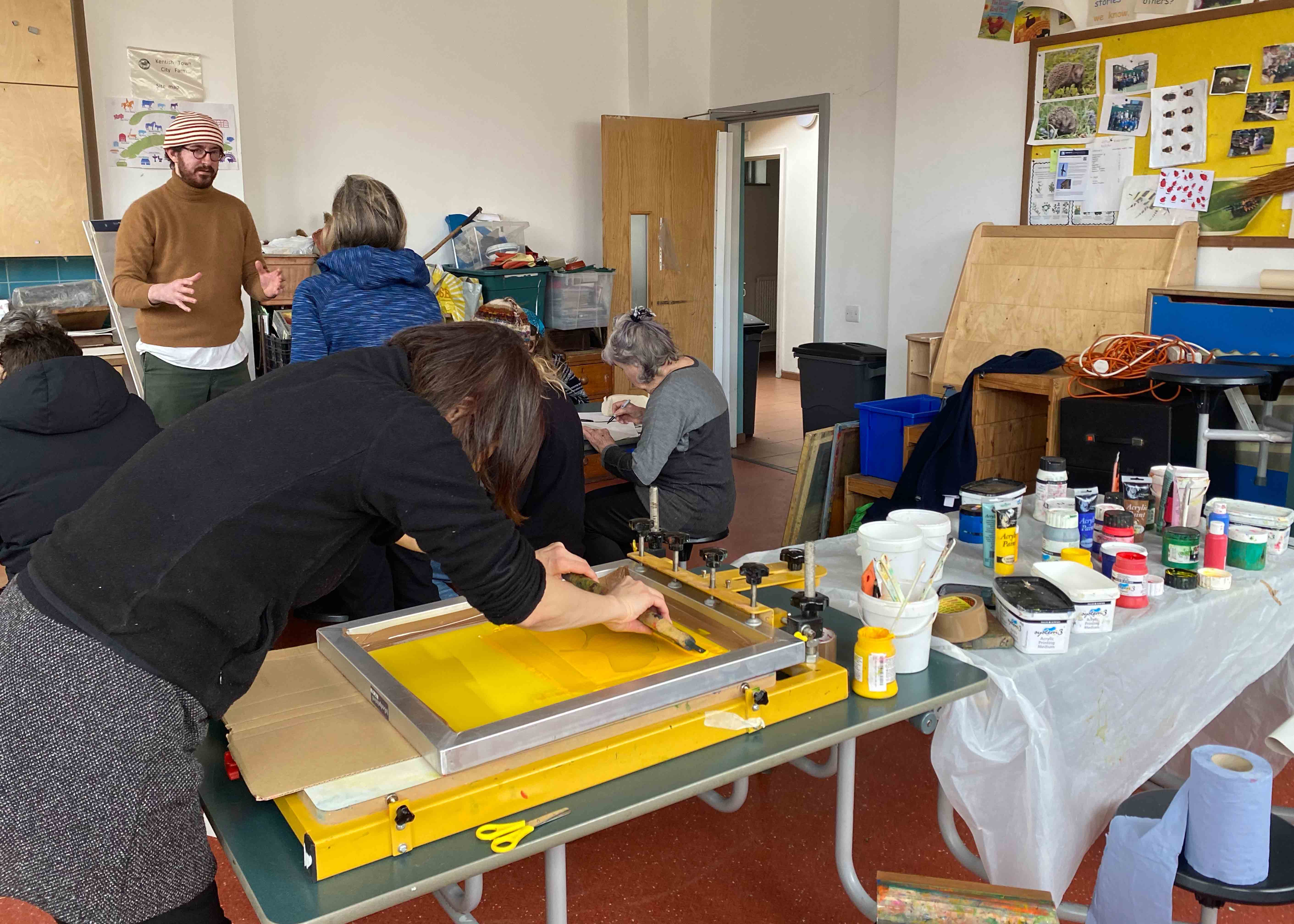 Woman screen printing