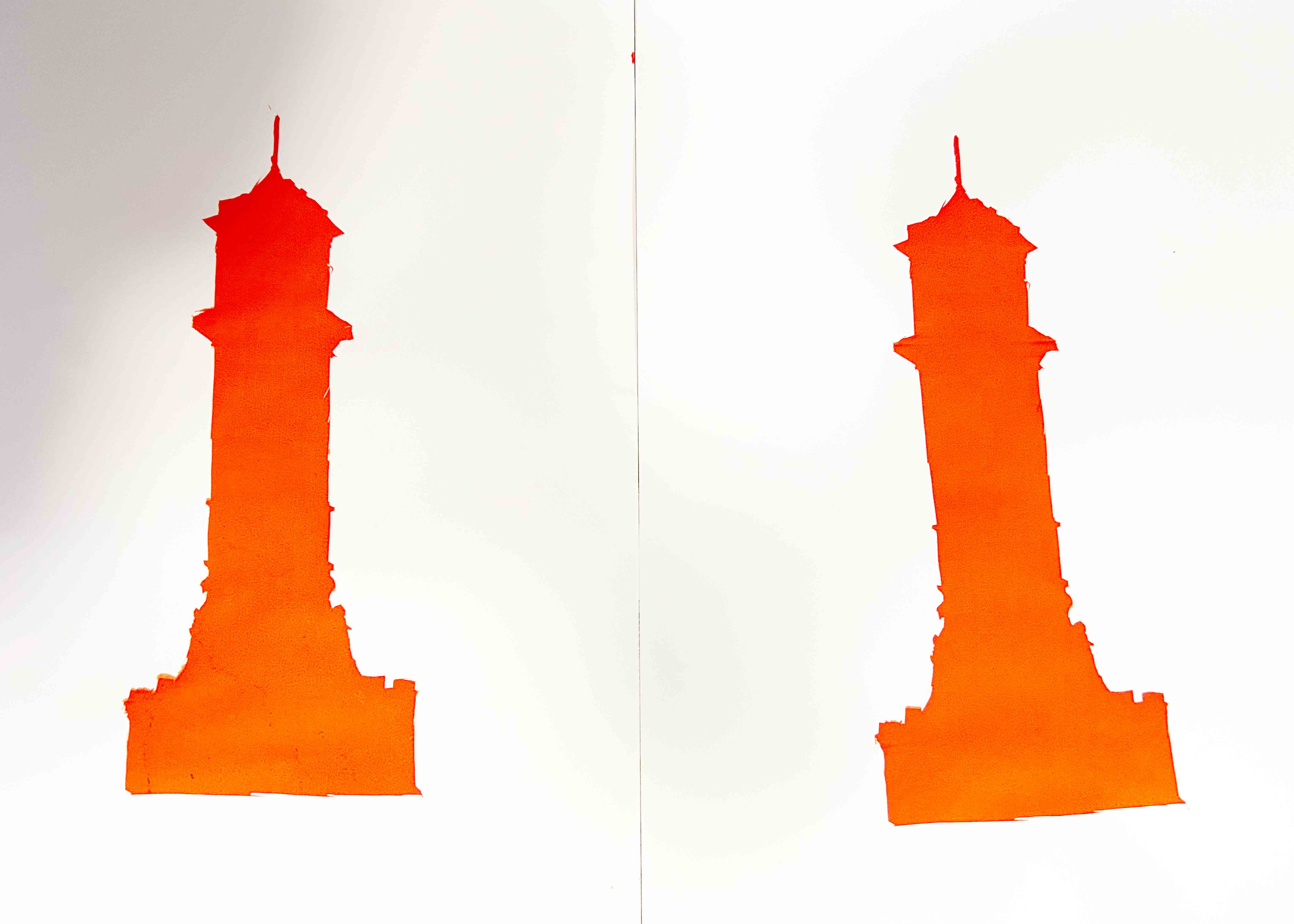 orange print of a clocktower