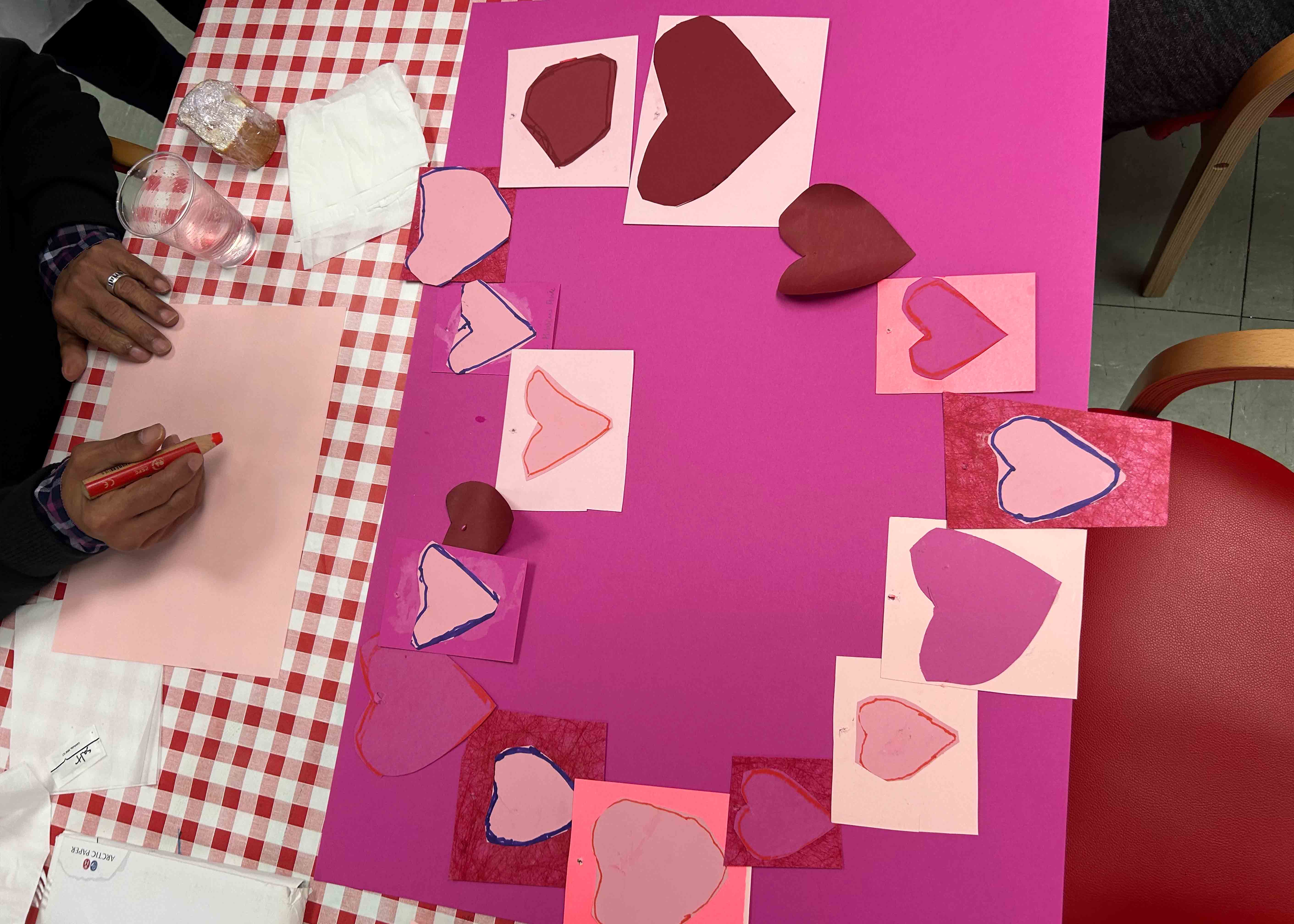 lots of cut-out pink hearts