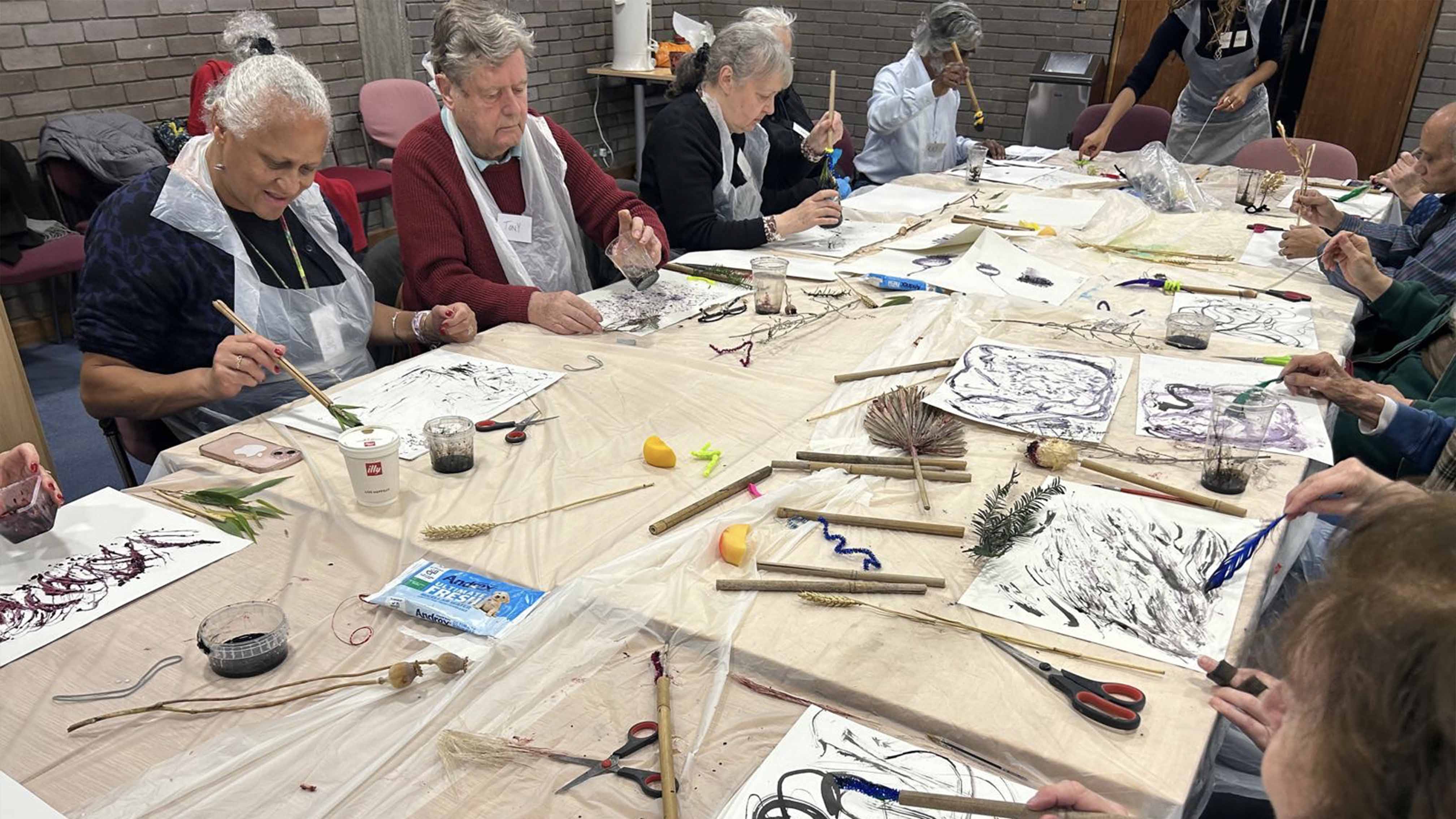 People making nature brushes