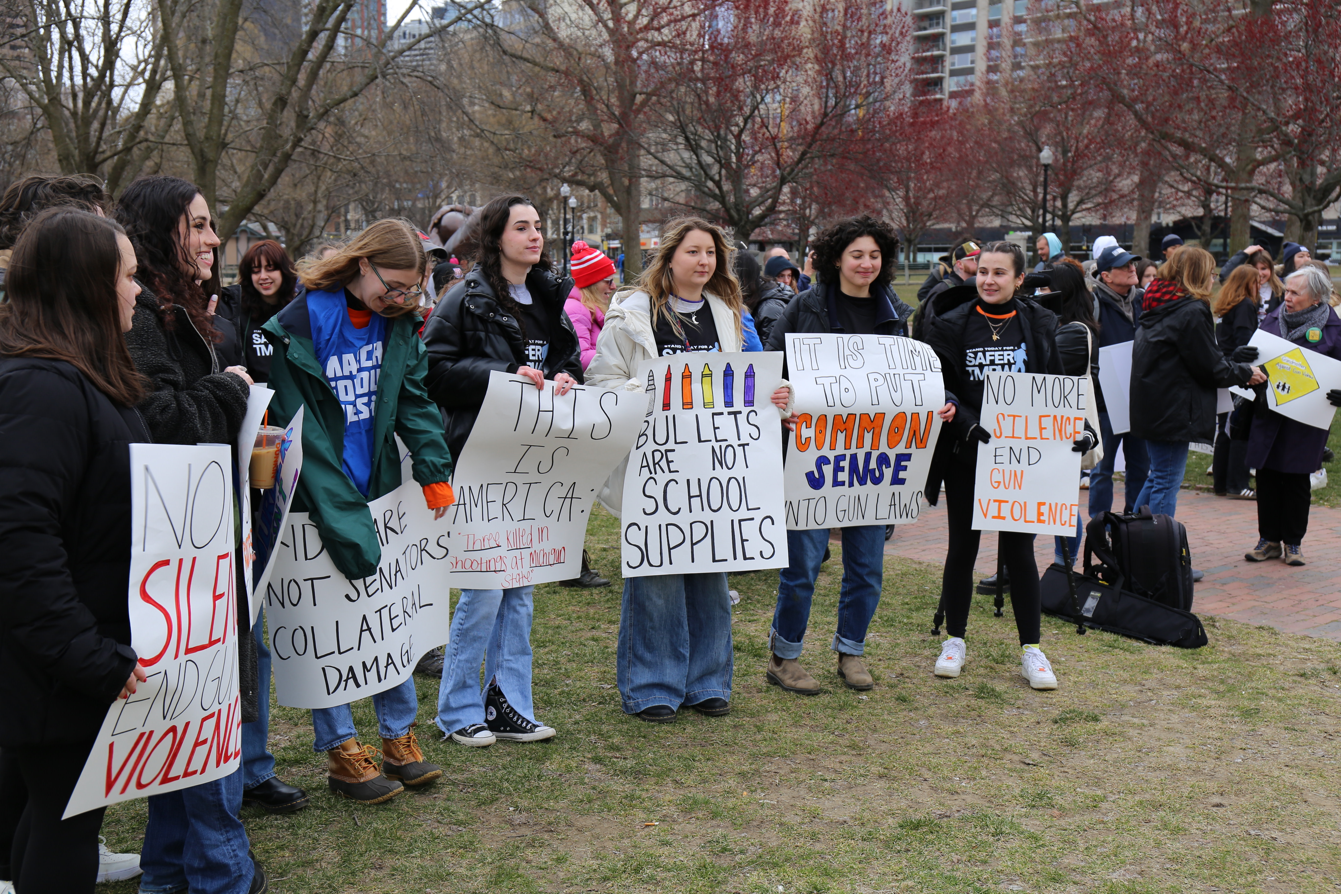 Protesters with anti-gun-violence signs on the Boston Common