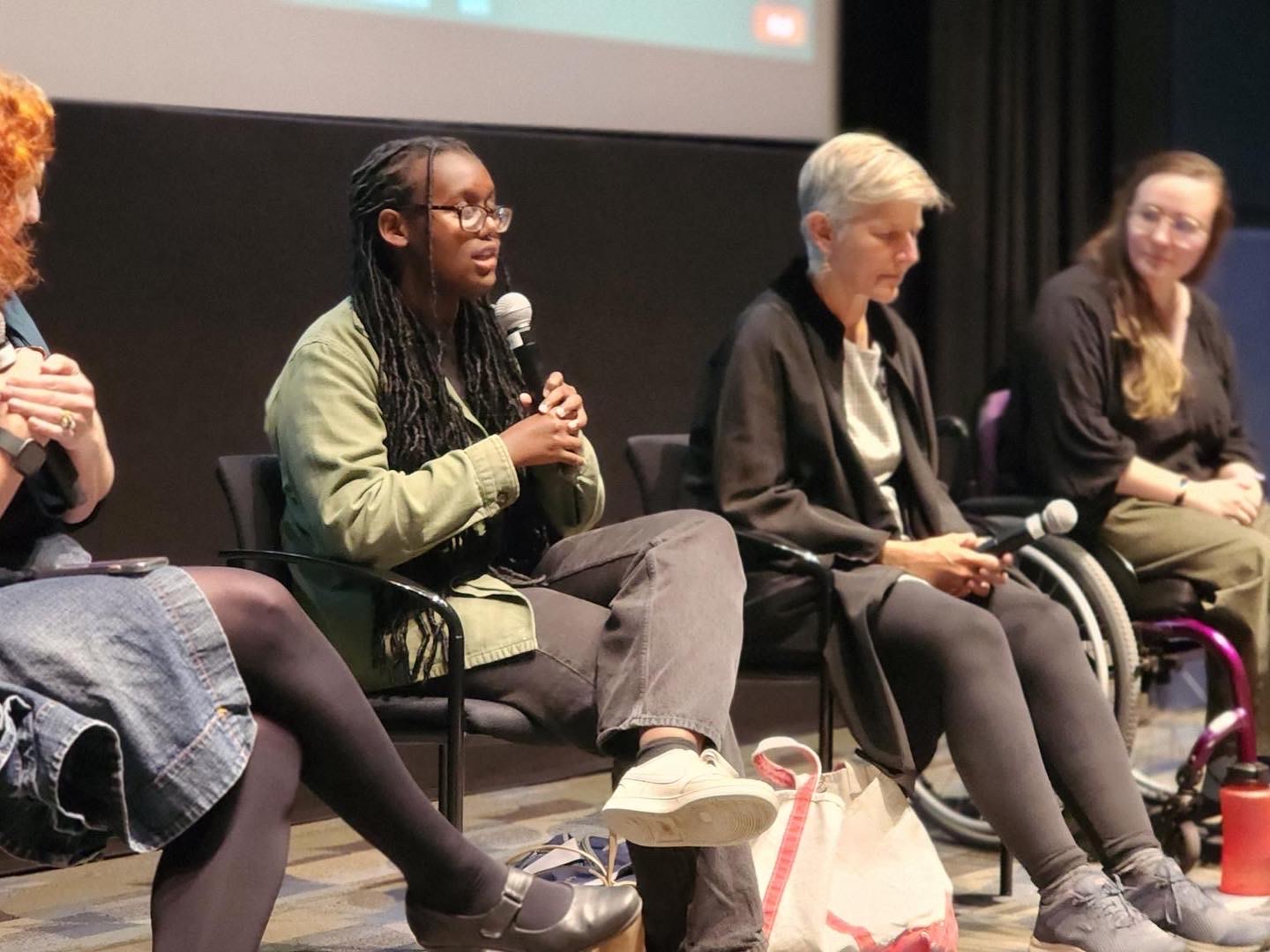 Panelists Juwaria Jama, Susan Lemont, and Naia Tenerowicz