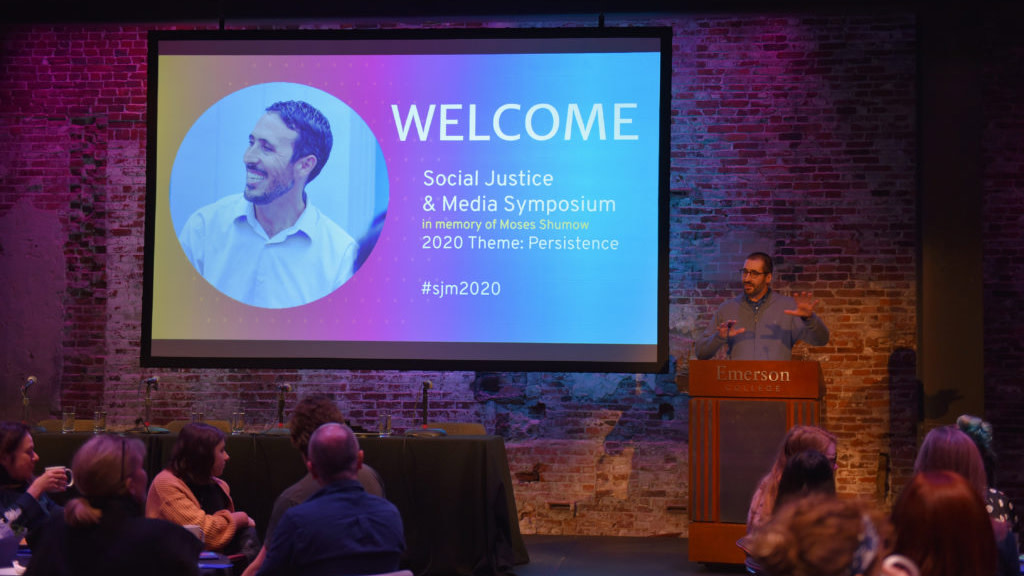 Paul Mihailidis speaking at the 2020 Social Justice + Media Symposium