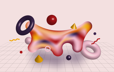 Abstract blobs in gradients of pink, red, and purple