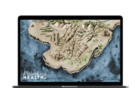 laptop screen with Unlocking Health game