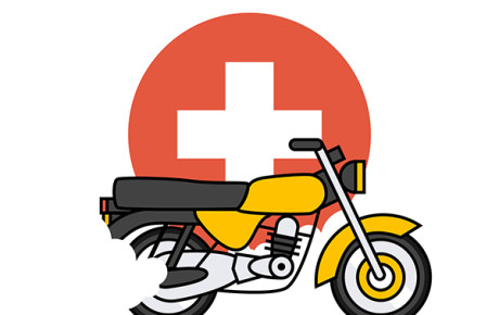 Boba Boda text and Red Cross and motorcycle logo