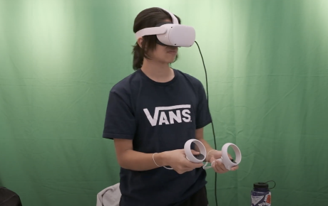 An individual testing out a VR headset